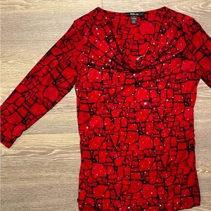 Style & co red sparkle blouse cowl neck 3/4 sleeves